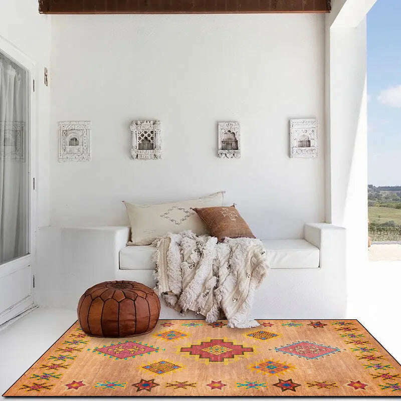 KIMLUD, Moroccan Ethnic Style Carpet and Rug Retro Yellow Green Geometric Home Decor Hallway Kitchen Bedroom Bedside Non-Slip Floor Mat, KIMLUD Womens Clothes