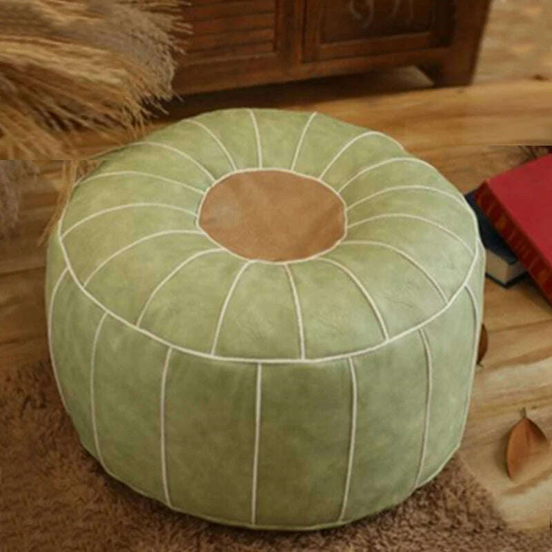 KIMLUD, Moroccan PU Leather Pouf Embroider Craft Hassock Ottoman Footstool Home Decor Round 55cm Artificial Leather Unstuffed Cushion, KIMLUD Women's Clothes