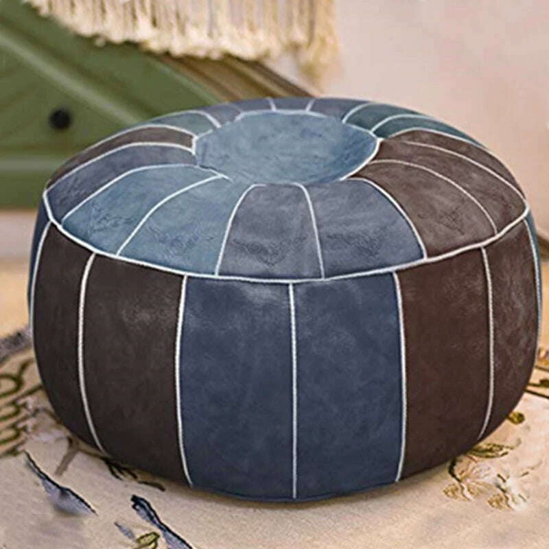 KIMLUD, Moroccan PU Leather Pouf Embroider Craft Hassock Ottoman Footstool Home Decor Round 55cm Artificial Leather Unstuffed Cushion, 07, KIMLUD Women's Clothes