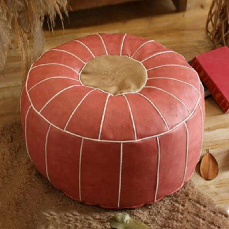 KIMLUD, Moroccan PU Leather Pouf Embroider Craft Hassock Ottoman Footstool Home Decor Round 55cm Artificial Leather Unstuffed Cushion, 06, KIMLUD Women's Clothes