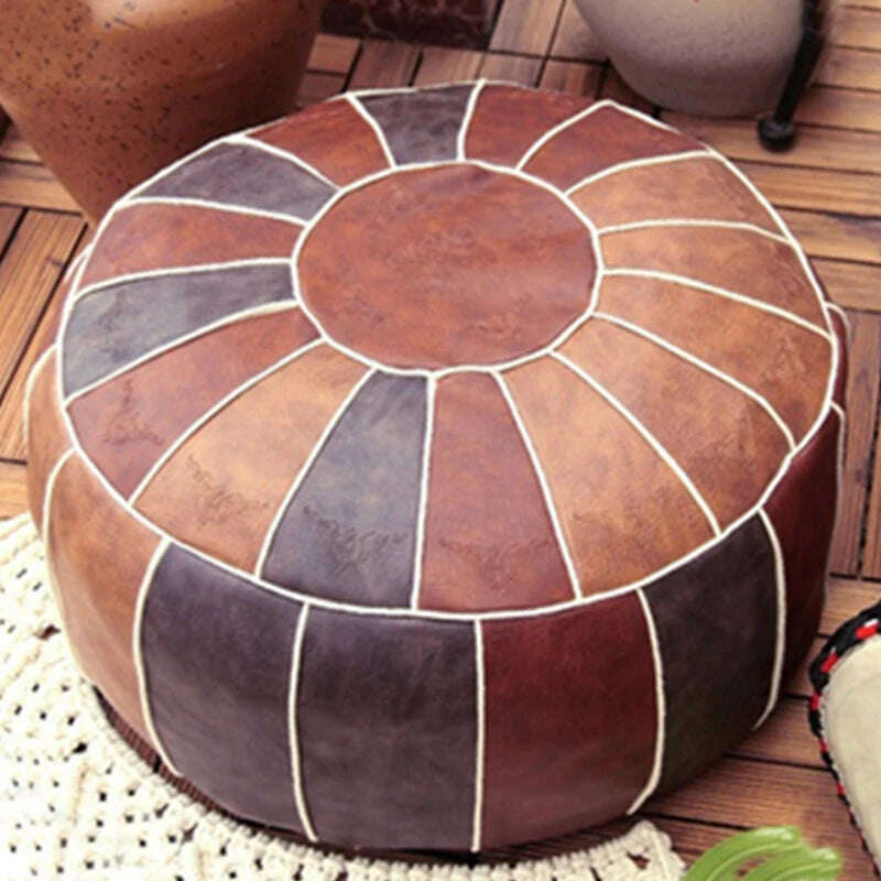 KIMLUD, Moroccan PU Leather Pouf Embroider Craft Hassock Ottoman Footstool Home Decor Round 55cm Artificial Leather Unstuffed Cushion, 04, KIMLUD Women's Clothes