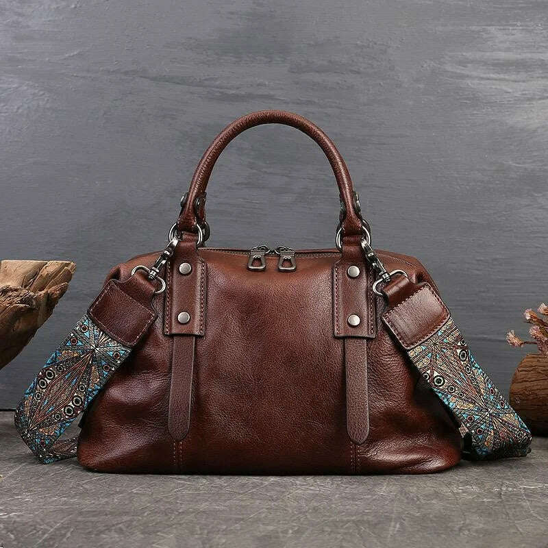 KIMLUD, MOTAORA Genuine Leather Shoulder Bags For Women Handbags 2024 New Luxury Designer Vintage Lady Handbag Casual Tote Women's Bag, Coffee / 33cm-13cm-19cm, KIMLUD Womens Clothes