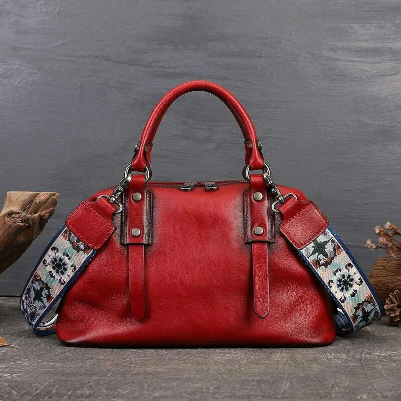 KIMLUD, MOTAORA Genuine Leather Shoulder Bags For Women Handbags 2024 New Luxury Designer Vintage Lady Handbag Casual Tote Women's Bag, Red / 33cm-13cm-19cm, KIMLUD Women's Clothes