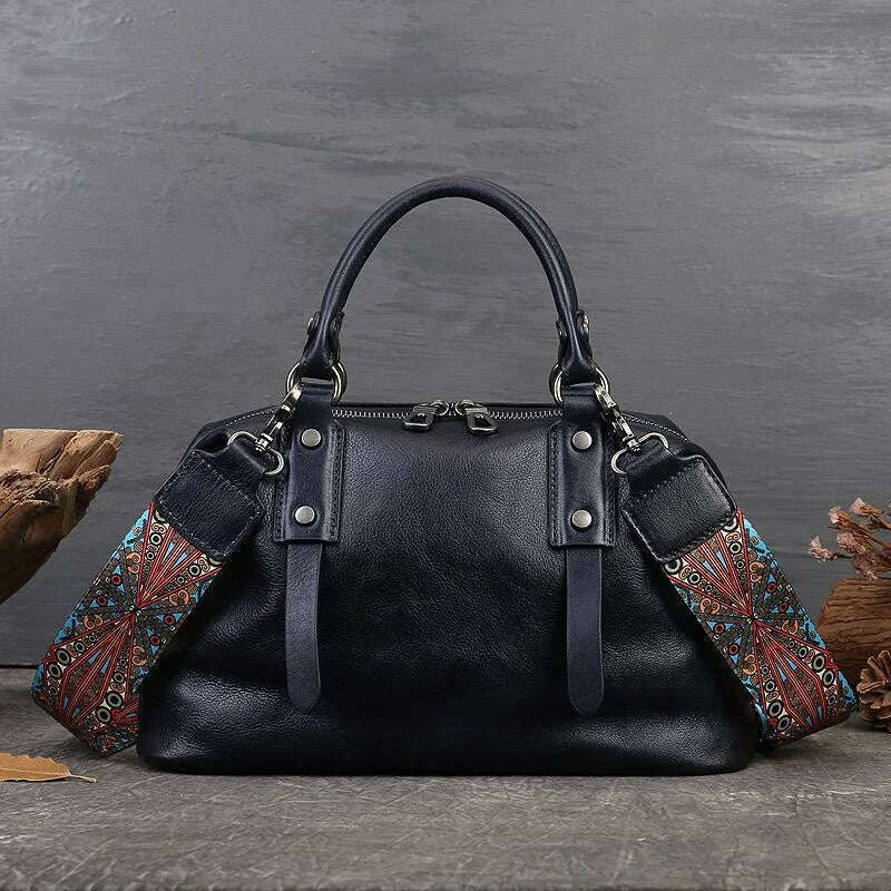 KIMLUD, MOTAORA Genuine Leather Shoulder Bags For Women Handbags 2024 New Luxury Designer Vintage Lady Handbag Casual Tote Women's Bag, Gray-Blue / 33cm-13cm-19cm, KIMLUD Women's Clothes