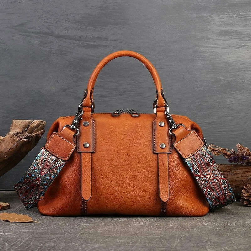 KIMLUD, MOTAORA Genuine Leather Shoulder Bags For Women Handbags 2024 New Luxury Designer Vintage Lady Handbag Casual Tote Women's Bag, Brown / 33cm-13cm-19cm, KIMLUD Women's Clothes
