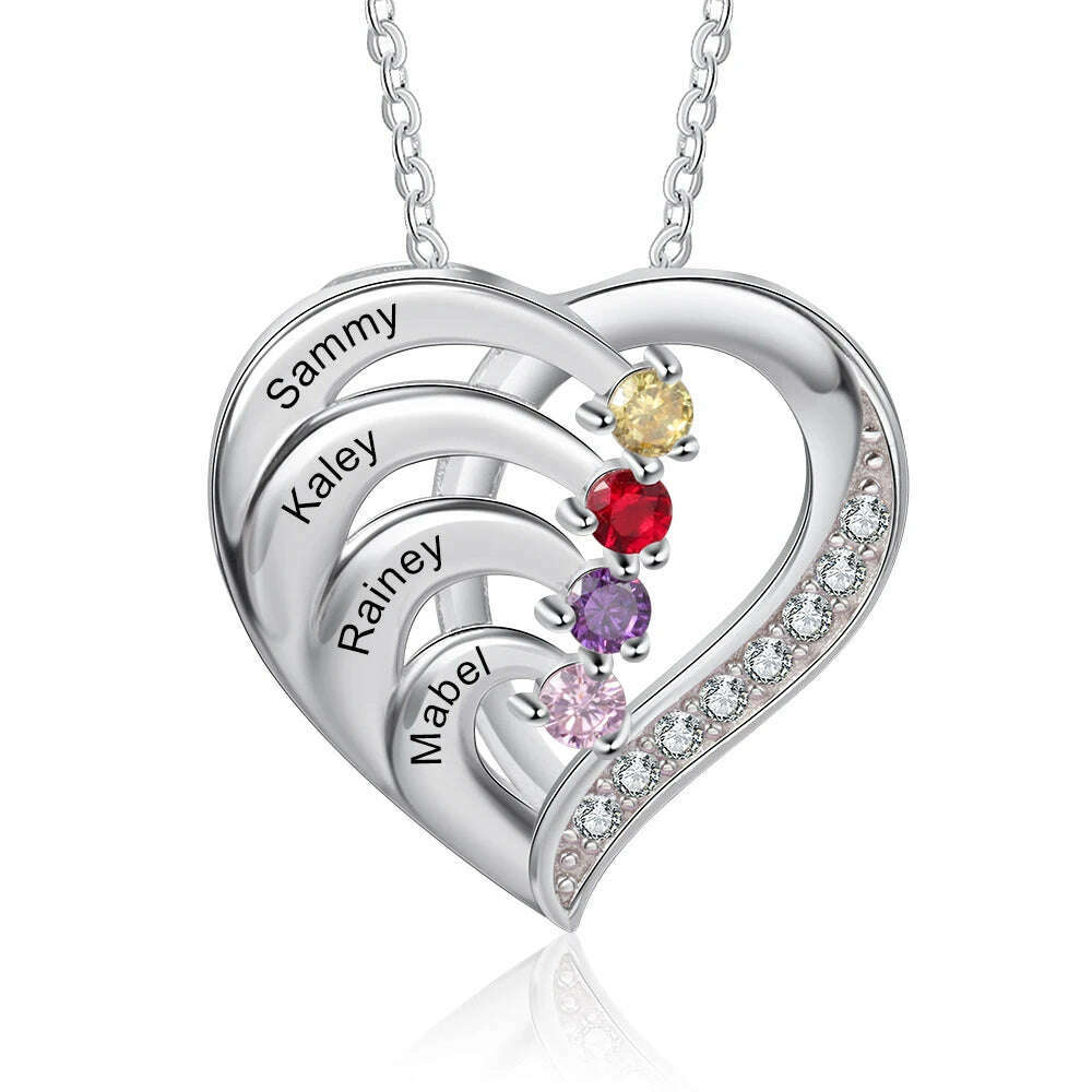 KIMLUD, Mother's Day Personalize Heart Necklace 925 Sterling Sliver Jewelry Custom Name Birthstone Promise Anniversary Gift for Women, KIMLUD Womens Clothes