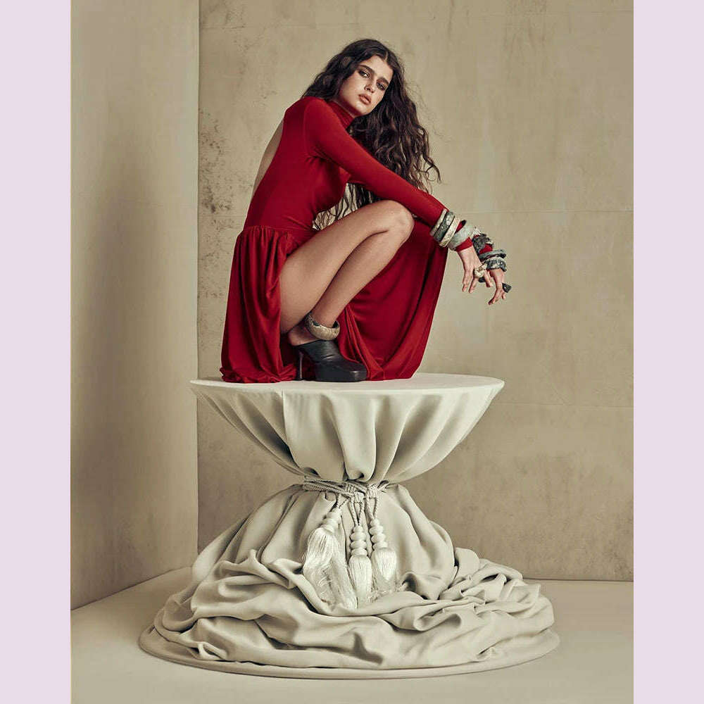 Mozision Backless O-neck Pleated Thigh Slit Long Sleeveless Autumn Winter Red Sexy Maxi Dress For Women High Waist Slim Dress - KIMLUD