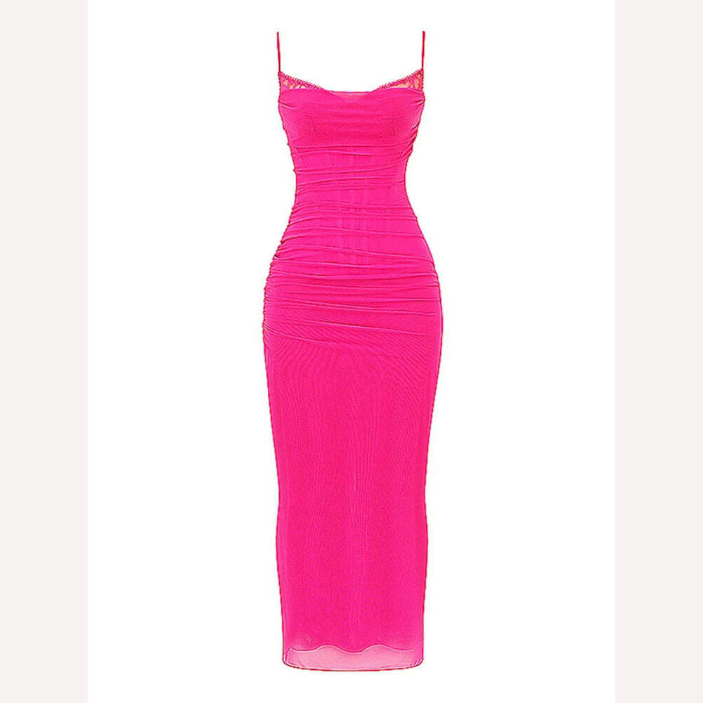 Mozision Elegant Spaghetti Strap Backless Sexy Maxi Dress For Women Fashion Two Layer Mesh Sleeveless Bodycon Club Party Dress - KIMLUD