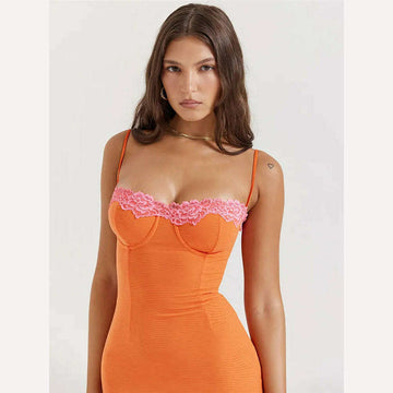 KIMLUD, Lace Dress Spaghetti Strap Backless Bodycon Maxi — Orange | KIMLUD, KIMLUD Womens Clothes