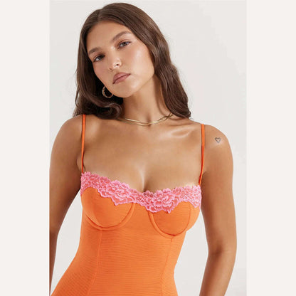 KIMLUD, Lace Dress Spaghetti Strap Backless Bodycon Maxi — Orange | KIMLUD, KIMLUD Womens Clothes