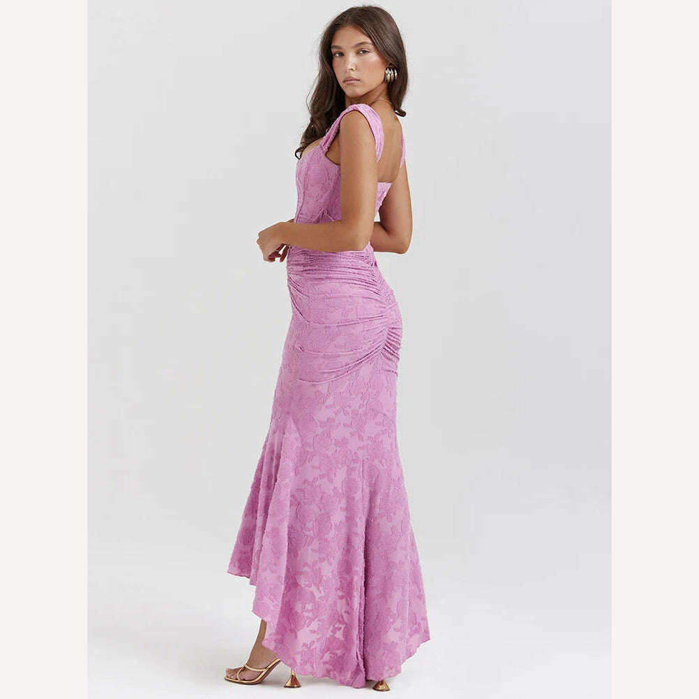 Mozision Off-shoulder Backless Sexy Evening Dress For Women Purple Sleeveless Strapless Ruched Bodycon Club Party Dress - KIMLUD