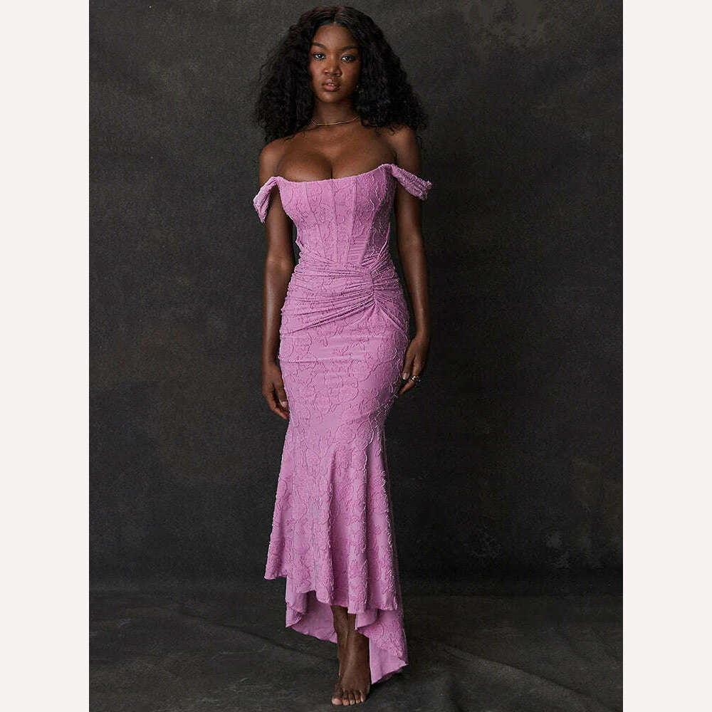 Mozision Off-shoulder Backless Sexy Evening Dress For Women Purple Sleeveless Strapless Ruched Bodycon Club Party Dress - KIMLUD