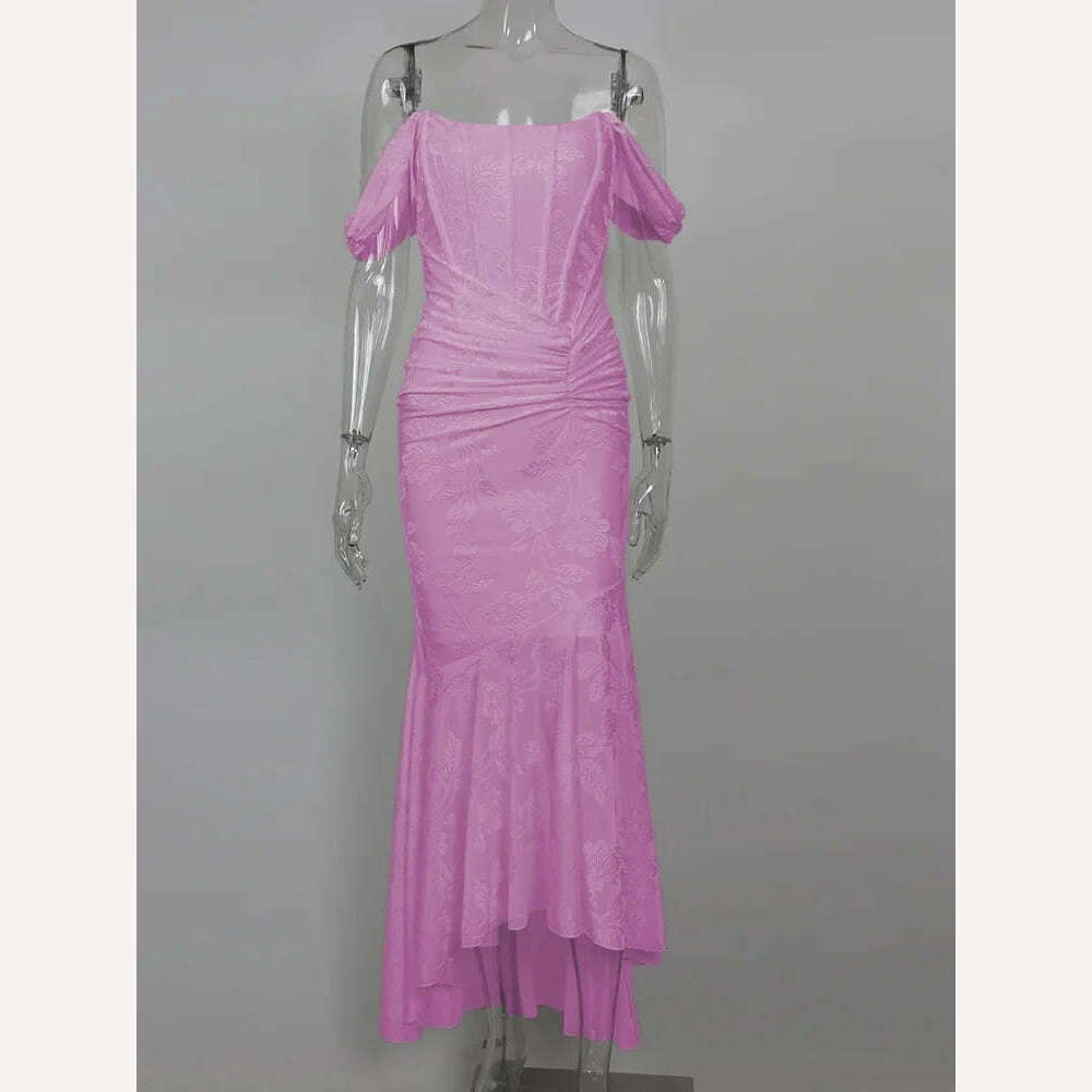 Mozision Off-shoulder Backless Sexy Evening Dress For Women Purple Sleeveless Strapless Ruched Bodycon Club Party Dress - KIMLUD