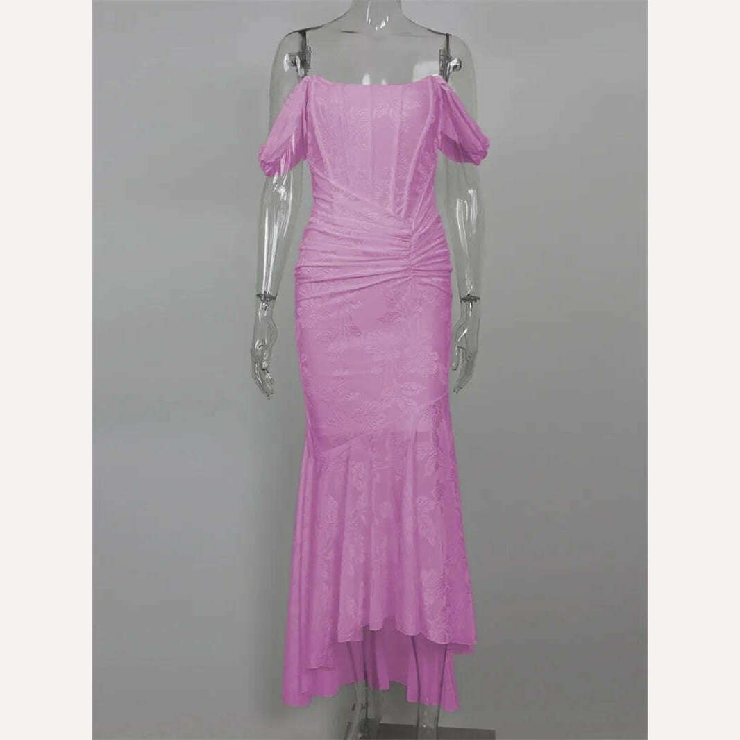 Mozision Off-shoulder Backless Sexy Evening Dress For Women Purple Sleeveless Strapless Ruched Bodycon Club Party Dress - KIMLUD