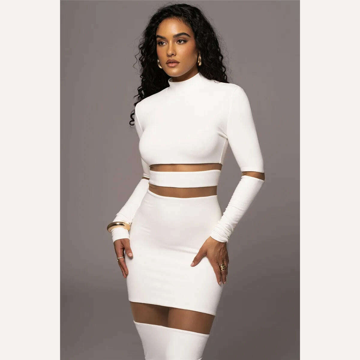 Mozision Patchwork Bodycon Sexy Midi Dress For Women 2023 Autumn Winter New Turtleneck Long Sleeve Club Party Sexy Dress Elegant - KIMLUD