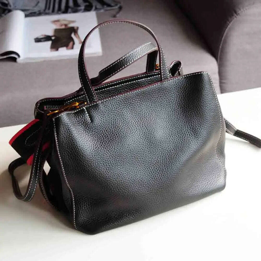KIMLUD, MS Retro Soft Leather Handbag for Women Frist Layer Cowhide Shoulder Tote Luxury Crossbody Female Tote Black Office New In 2023, KIMLUD Womens Clothes