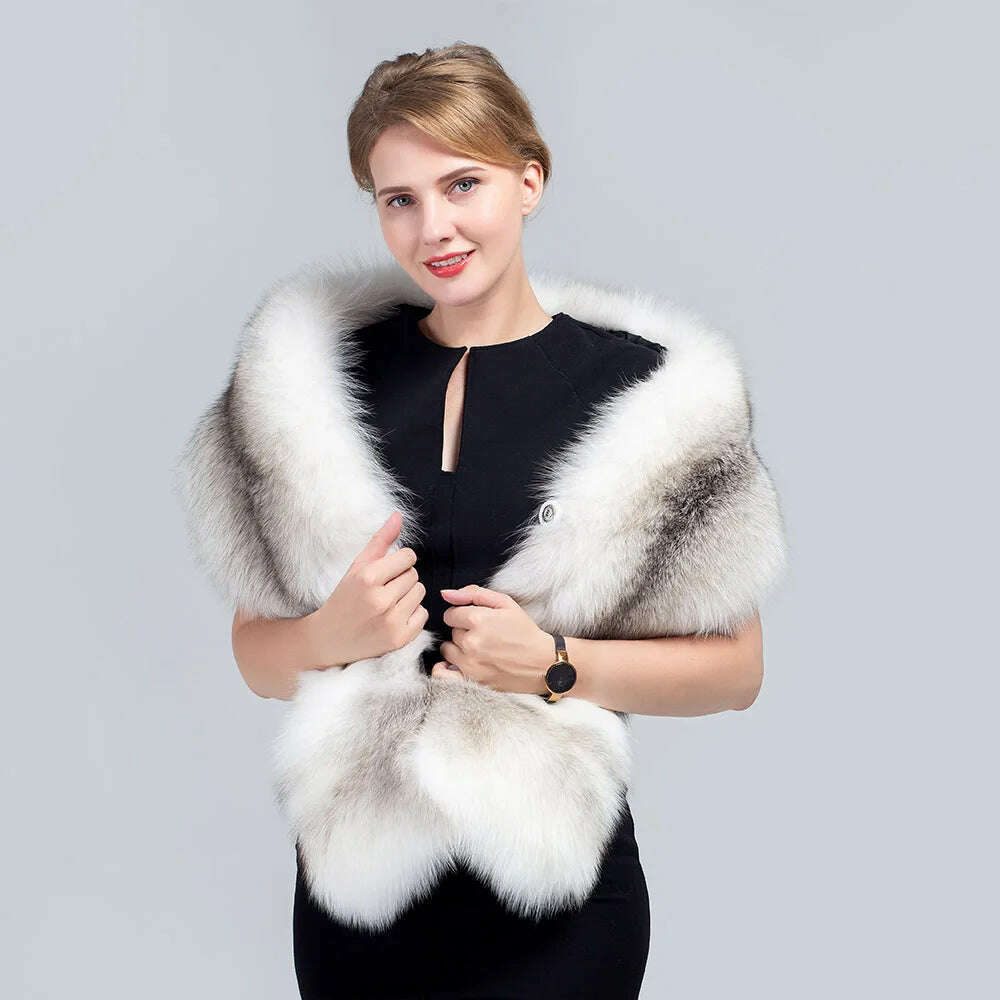 KIMLUD, MS.MinShu-Luxury Fox Fur Scarf, Big Skin Scarf, Natural Fox Fur Stole, Genuine Fox Fur Shawl, Pocket Fashion Evening Dress, KIMLUD Womens Clothes
