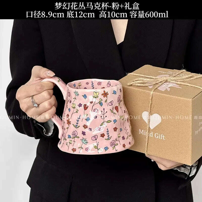 Mug wholesale practical water cup gift gift box New Year gift coffee cup ceramic high value, Pink / 501-600ml, KIMLUD Women's Clothes