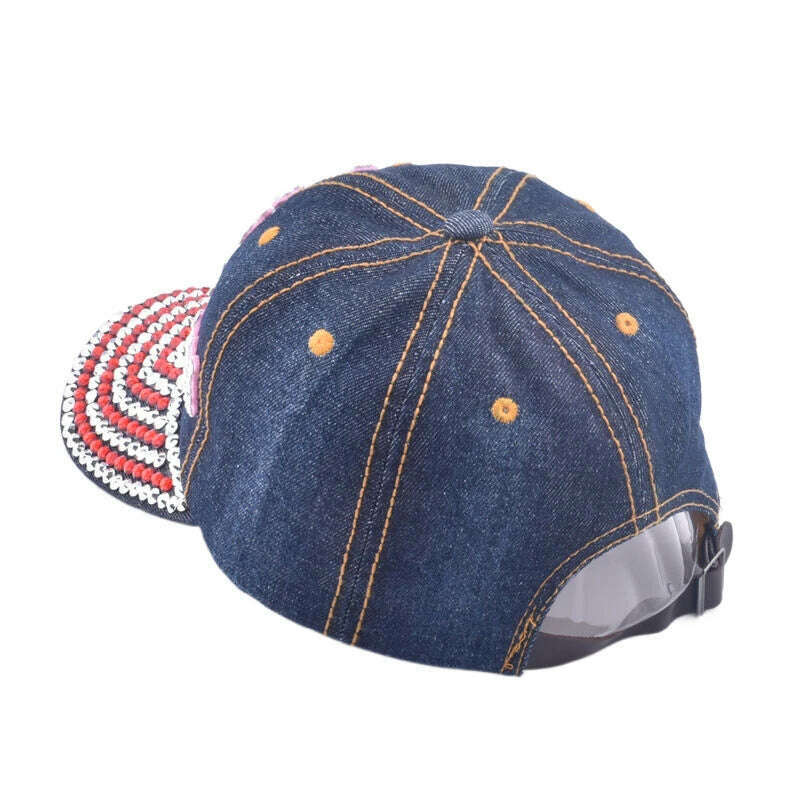 KIMLUD, Multi-color Bling Baseball Hats for Women Denim Rhinestone Studded Cap with Texts, KIMLUD Women's Clothes