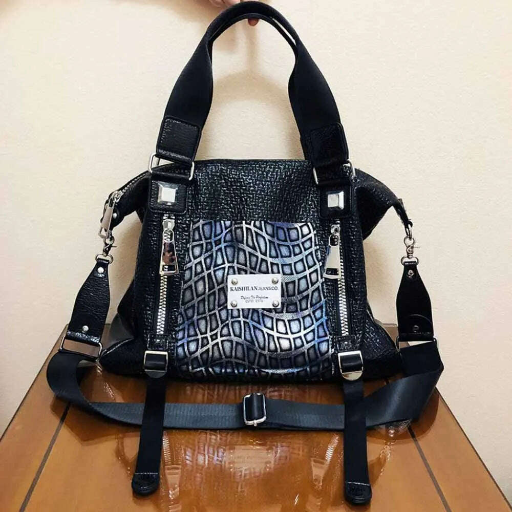 KIMLUD, Multi-pockets Women Handbag Fashion Genuine Leather Shoulder Crossbody Bag 2022 Female Oversized Luxury Brand Designer Tote Bags, KIMLUD Women's Clothes