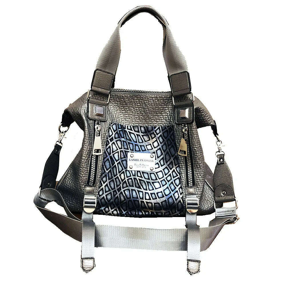 KIMLUD, Multi-pockets Women Handbag Fashion Genuine Leather Shoulder Crossbody Bag 2022 Female Oversized Luxury Brand Designer Tote Bags, Silver / 43x11x34cm, KIMLUD Womens Clothes