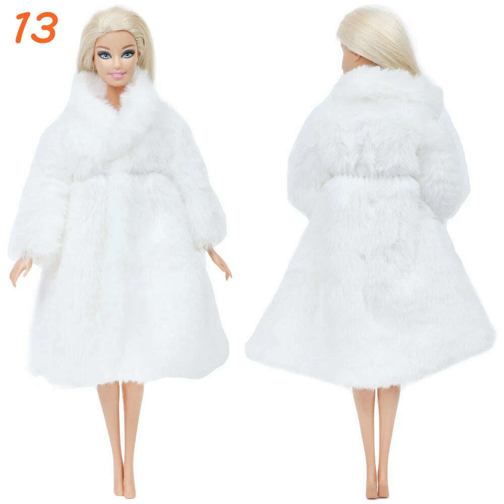 KIMLUD, Multicolor 2 Pcs/Set Long Sleeve Soft Fur Plush Coat Dress + High Heel Winter Wear Accessories for Barbie Doll Clothes Kids Toy, KIMLUD Womens Clothes