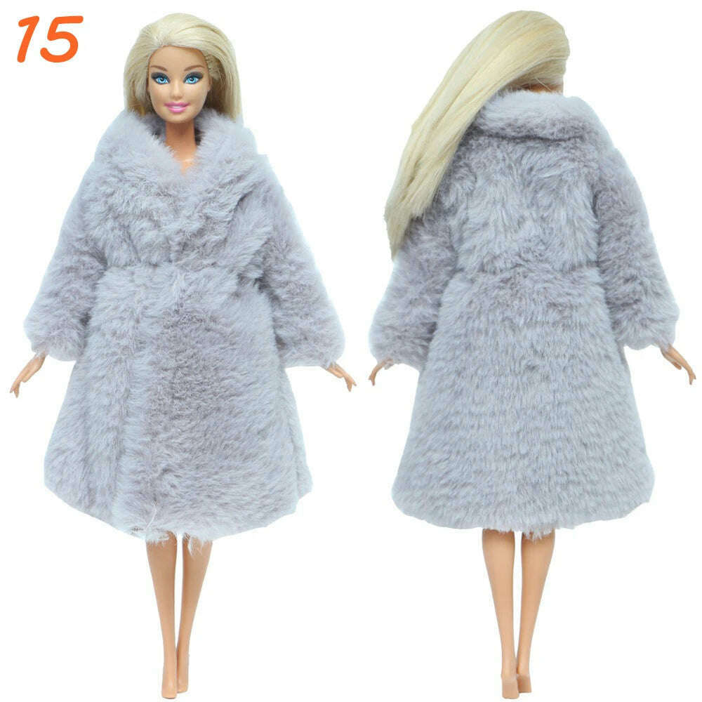 KIMLUD, Multicolor 2 Pcs/Set Long Sleeve Soft Fur Plush Coat Dress + High Heel Winter Wear Accessories for Barbie Doll Clothes Kids Toy, KIMLUD Womens Clothes