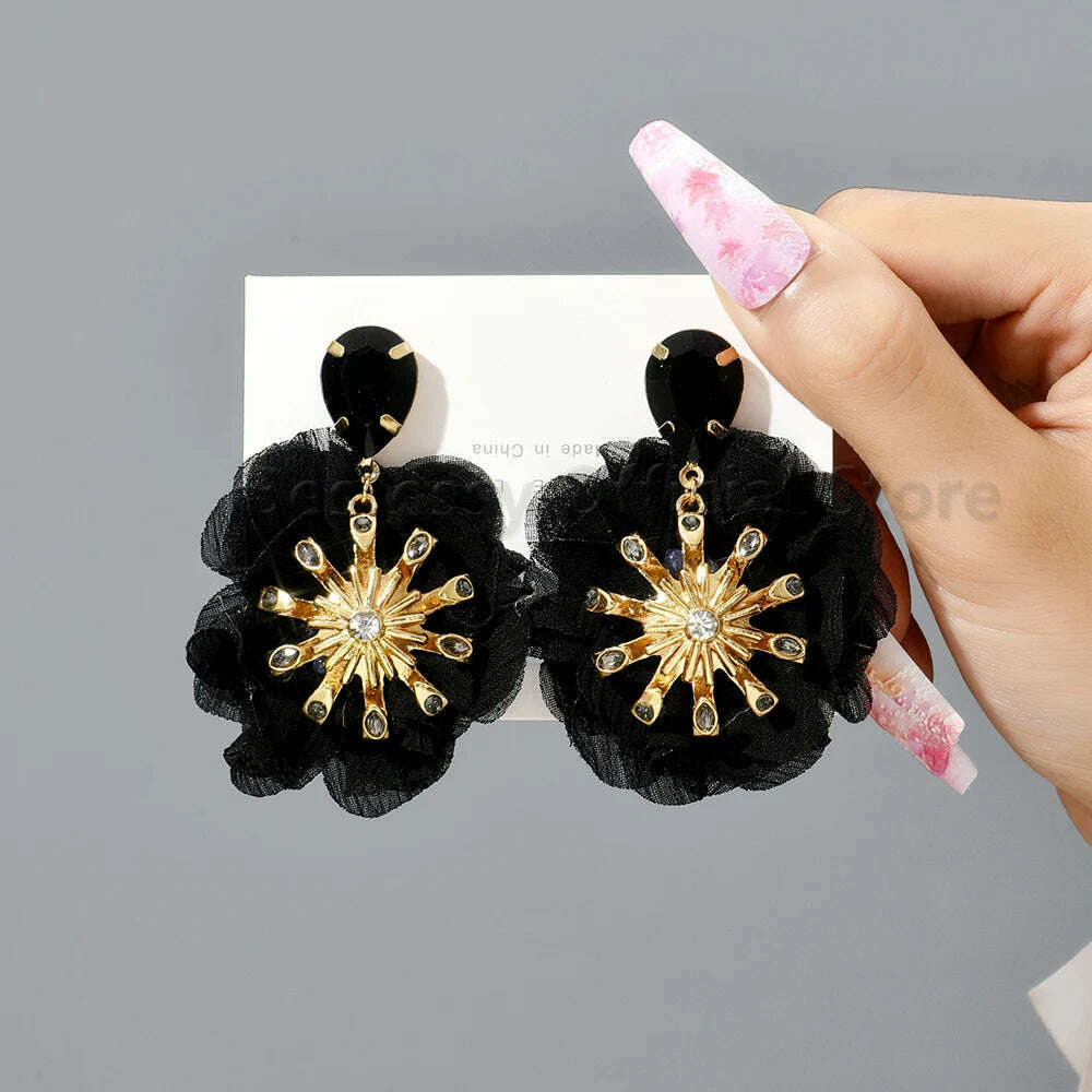 Multicolor Glass Dangle Hanging Earrings For Women Korean Style Cute Sweet Flower Large Pendants Fashion Fairy Statement Jewelry - KIMLUD