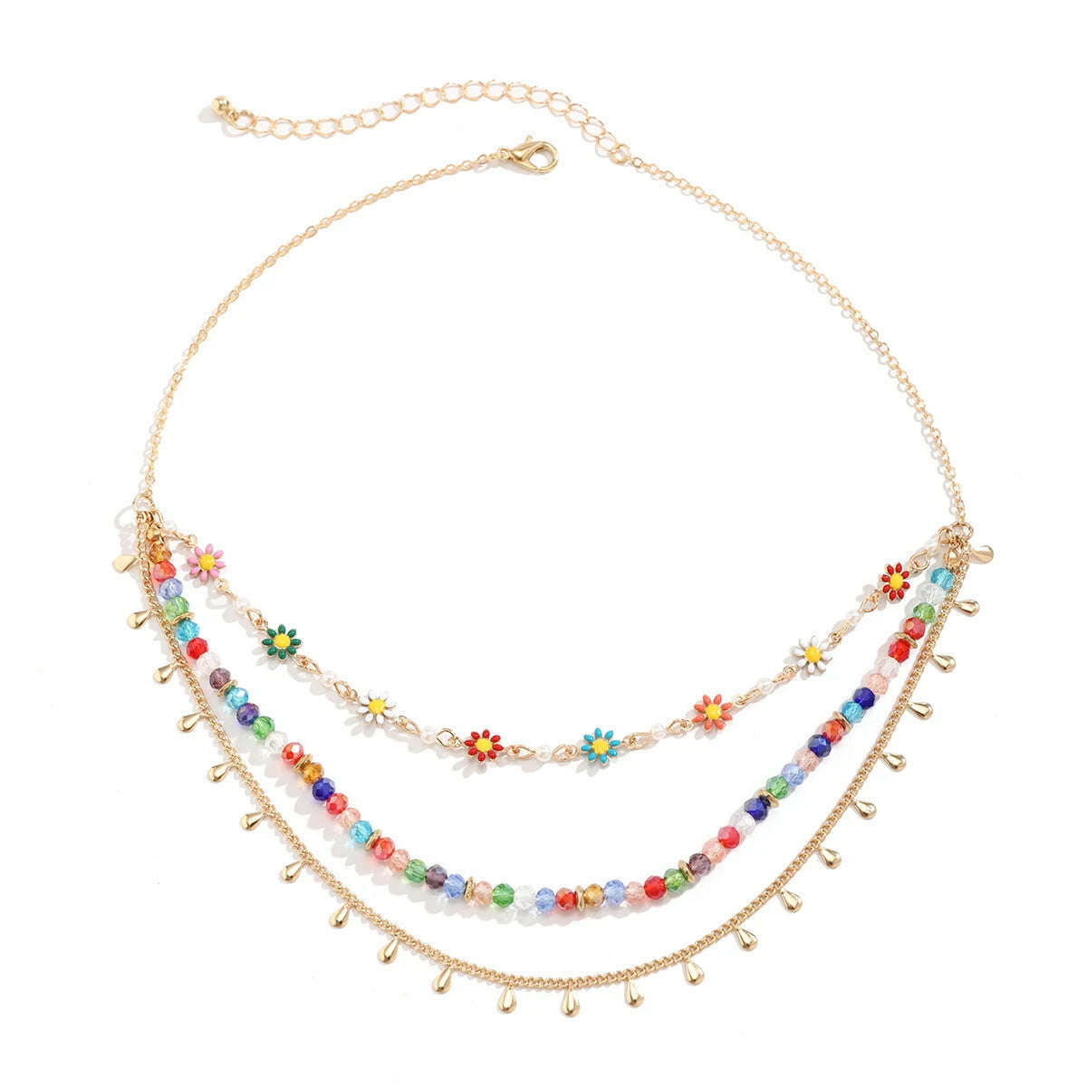 KIMLUD, Multilayer Boho Colorful Tiny Flower Tassel Chain Necklace for Women Wed Bridal Korean Fashion Bead Choker Aesthetic Y2K Jewelry, KIMLUD Womens Clothes