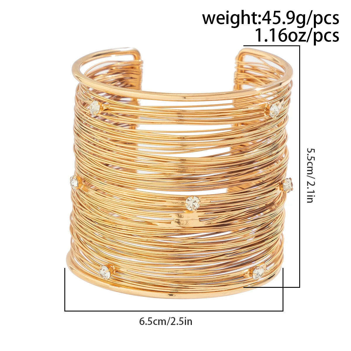 Multilayer Metal Wires Strings Open Cuff Bangles for Women Exaggerated Punk Rhinestone Arm Bracelet Grunge Jewelry Steampunk Men - KIMLUD
