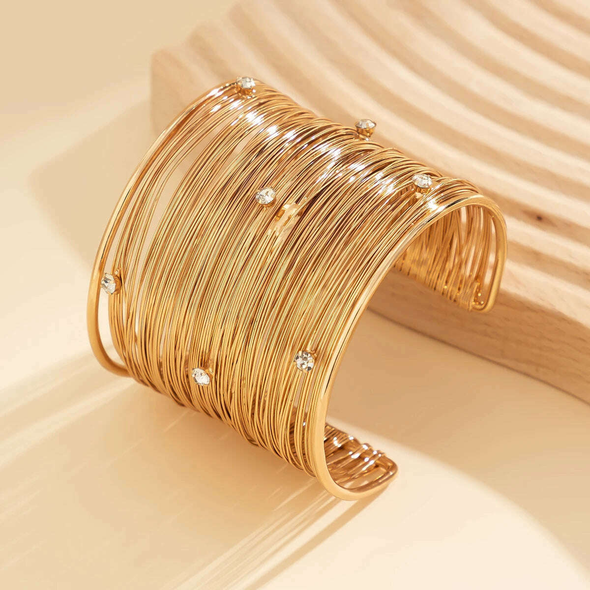 Multilayer Metal Wires Strings Open Cuff Bangles for Women Exaggerated Punk Rhinestone Arm Bracelet Grunge Jewelry Steampunk Men - KIMLUD