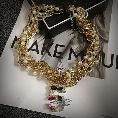 Multilayer Simulated Pearl Chokers Necklace For Women Sweater Winter Jewelry - KIMLUD