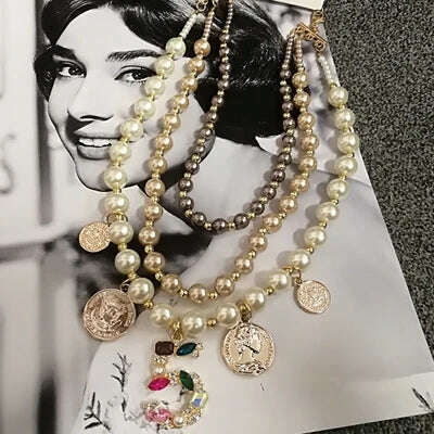Multilayer Simulated Pearl Chokers Necklace For Women Sweater Winter Jewelry - KIMLUD