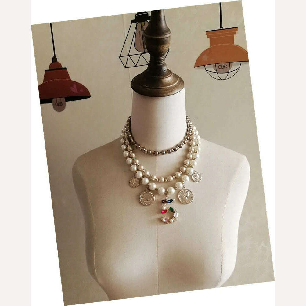 Multilayer Simulated Pearl Chokers Necklace For Women Sweater Winter Jewelry - KIMLUD