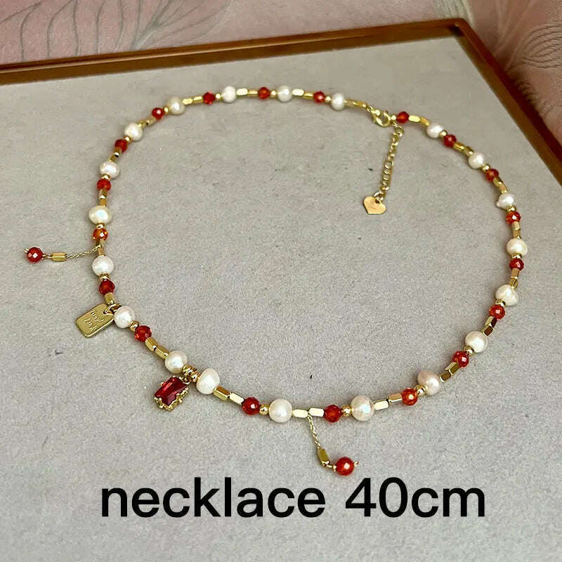 KIMLUD, Multiple Elegant Natural Freshwater Pearl Necklaces For Women 40cm Length, SN0179-red, KIMLUD APPAREL - Womens Clothes