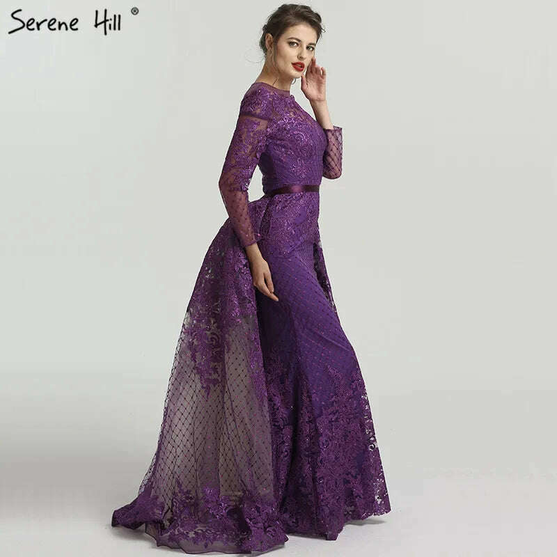 KIMLUD, Muslim Long Sleeve Turkish Arabic Lace Mermaid Formal Evening Prom Party Gown Dress Robe De Soiree Kaftan Dubai Gowns BLA6548, KIMLUD Womens Clothes