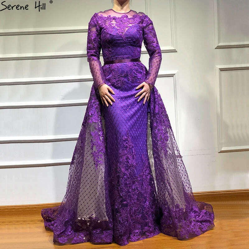 KIMLUD, Muslim Long Sleeve Turkish Arabic Lace Mermaid Formal Evening Prom Party Gown Dress Robe De Soiree Kaftan Dubai Gowns BLA6548, KIMLUD Womens Clothes