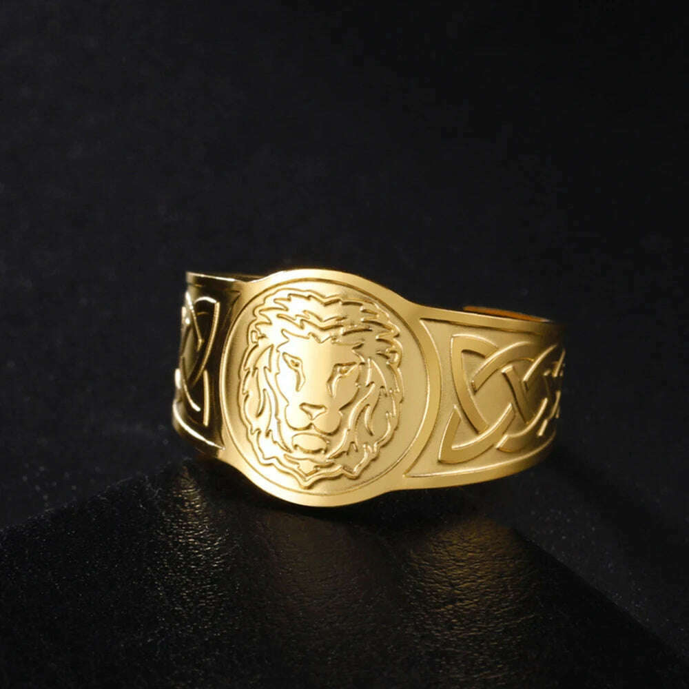 My Shape Lion Rings for Men Punk Celtics Knot Animals Resizable Stainless Steel Finger Ring Nordic Vintage Jewelry Amulet Gifts - KIMLUD