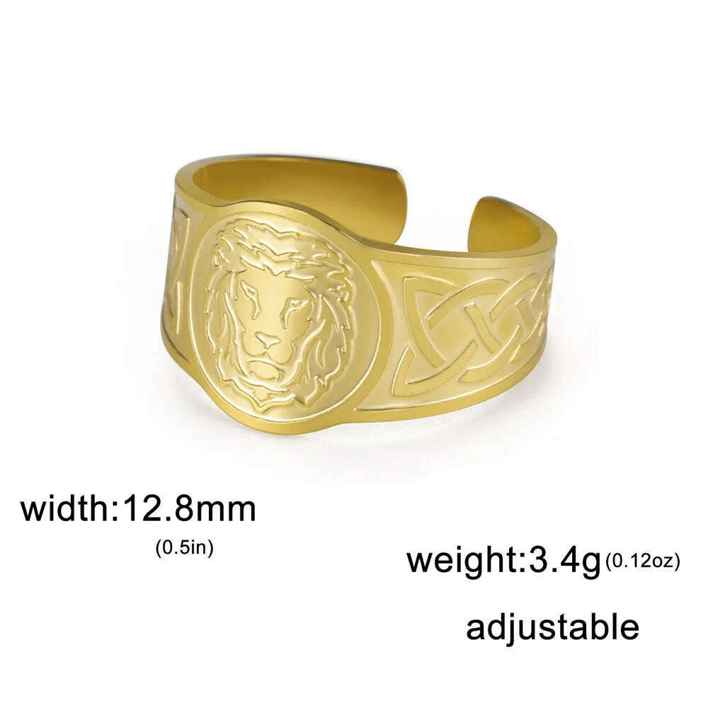 My Shape Lion Rings for Men Punk Celtics Knot Animals Resizable Stainless Steel Finger Ring Nordic Vintage Jewelry Amulet Gifts - KIMLUD