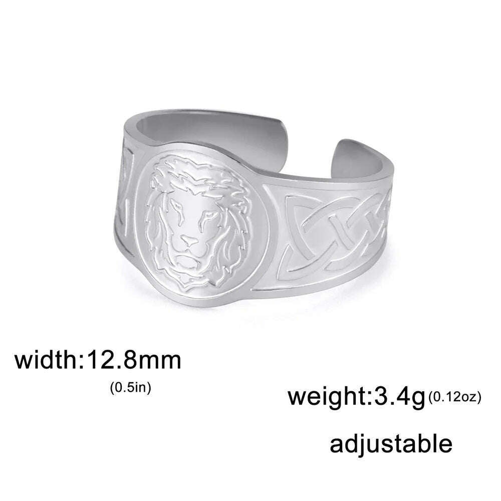 My Shape Lion Rings for Men Punk Celtics Knot Animals Resizable Stainless Steel Finger Ring Nordic Vintage Jewelry Amulet Gifts - KIMLUD