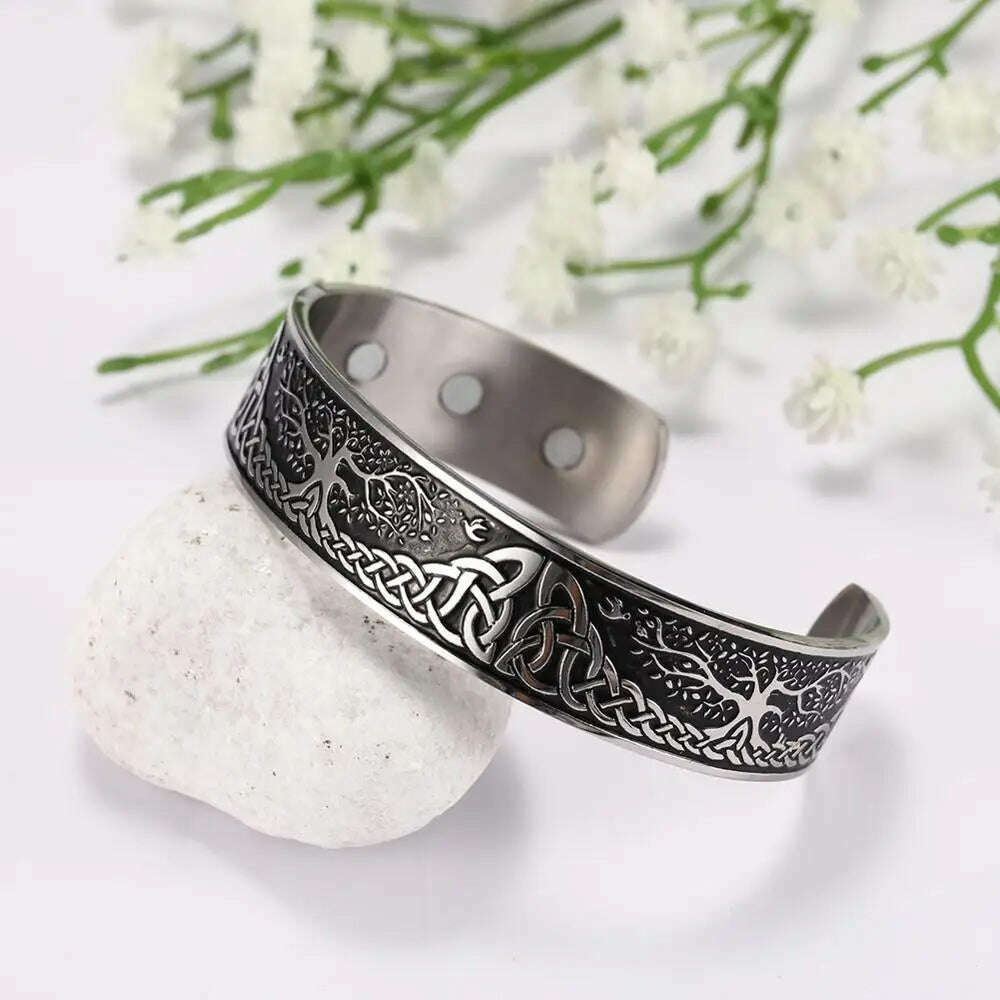 KIMLUD, My Shape Viking Cuff Bangles Celtics Knots Tree of Life Stainless Steel Magnetic Bracelets Therapy Health Vintage Male Jewelry, bangle 4, KIMLUD Womens Clothes