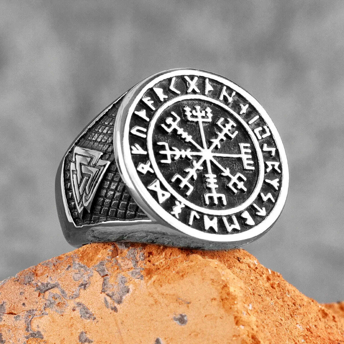 KIMLUD, Myth Odin Triangle Symbol Viking Stainless Steel Mens Rings Vintage Charm for Male Boyfriend Jewelry Creativity Gift Wholesale, KIMLUD Womens Clothes