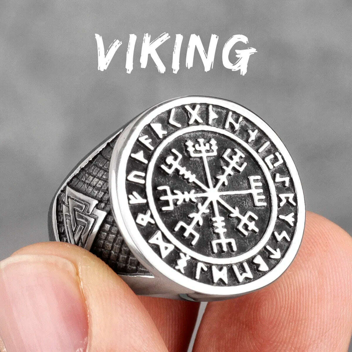 KIMLUD, Myth Odin Triangle Symbol Viking Stainless Steel Mens Rings Vintage Charm for Male Boyfriend Jewelry Creativity Gift Wholesale, 9 / R674-Viking, KIMLUD Women's Clothes