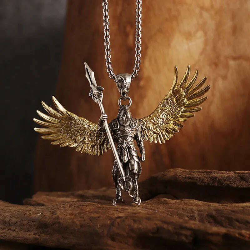 KIMLUD, Mythical Unicorn Pegasus Wings Pendant Horse Constellation Necklace Men and Women Trend Jewelry Couple Gift, AL19706-Gold, KIMLUD APPAREL - Womens Clothes