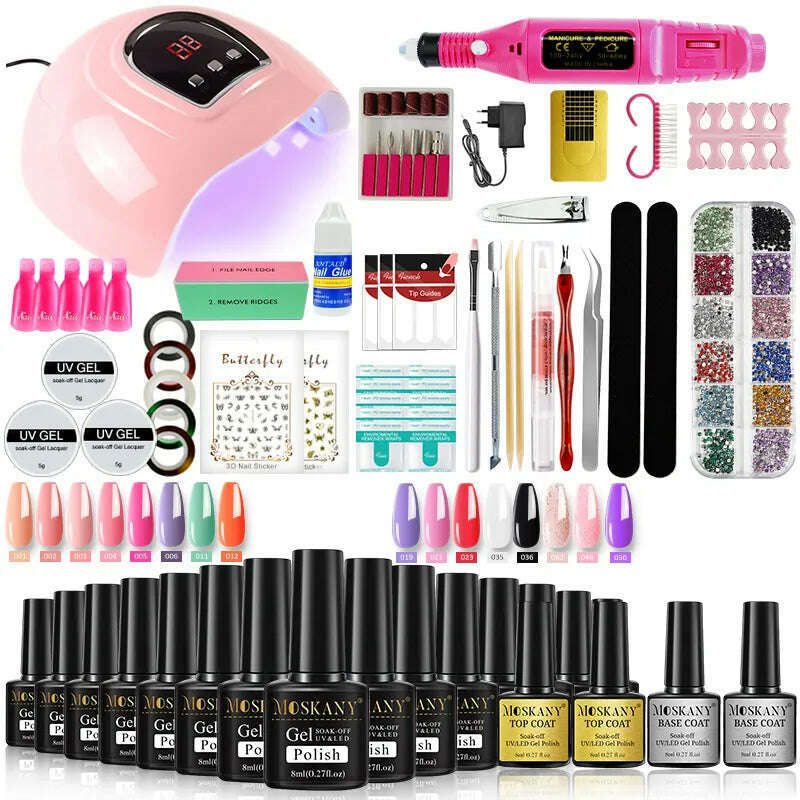 Nail Polish Set With Extend Poly nail Gel Semi-permanent varnish and UV LED Lamp and Stainless Steel Nails Tool Kits, YH43-2 / CHINA, KIMLUD Women's Clothes