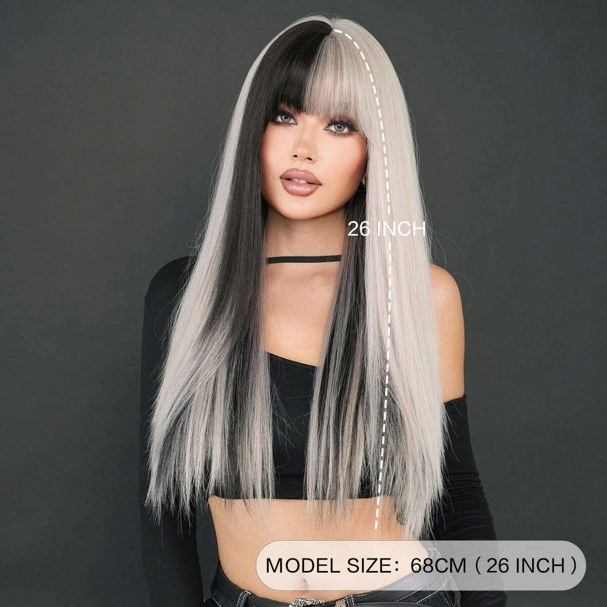 KIMLUD, NAMM Long Body Straight Silver Ash Hair Wig With Bangs For Women Daily Party High Density Hair Ombre Wigs Heat Resistant Fiber, KIMLUD Womens Clothes