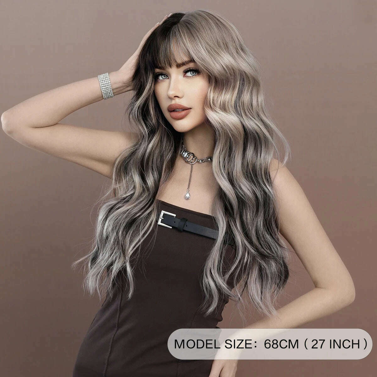 KIMLUD, NAMM Long Wave Wig With Silver Gray Gradient Women Popular Synthetic Wig for Daily Cosplay High Density Hair, KIMLUD Womens Clothes