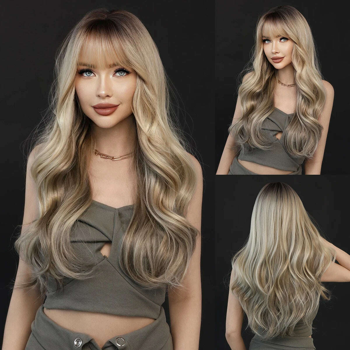 KIMLUD, NAMM Long Wave Wig With Silver Gray Gradient Women Popular Synthetic Wig for Daily Cosplay High Density Hair, MW9107-1, KIMLUD Womens Clothes
