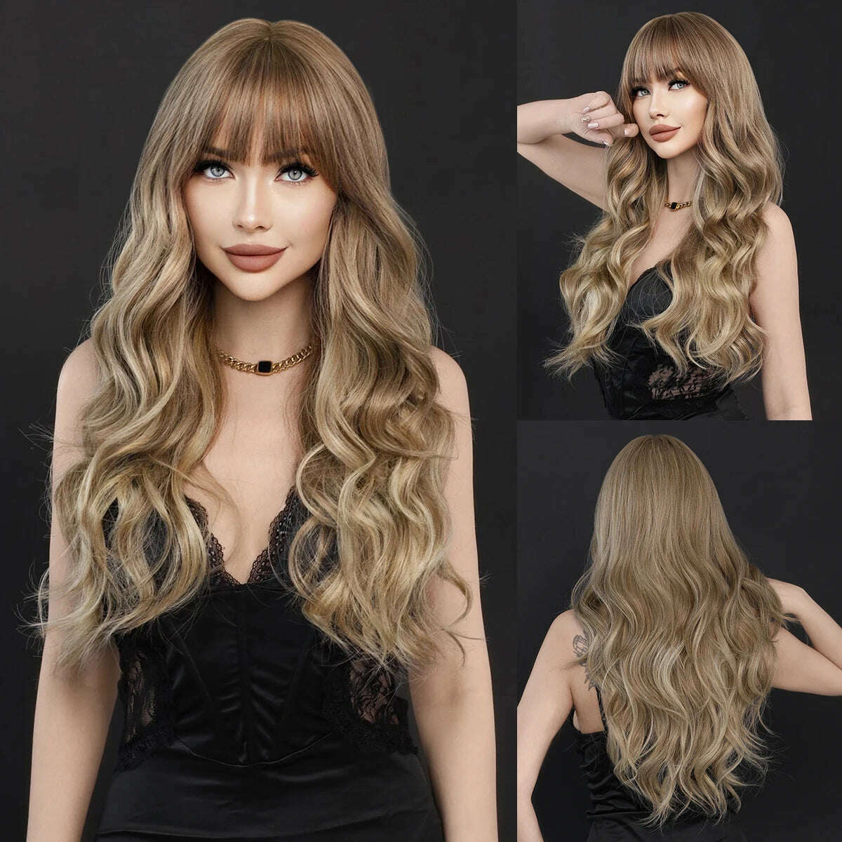 KIMLUD, NAMM Long Wave Wig With Silver Gray Gradient Women Popular Synthetic Wig for Daily Cosplay High Density Hair, MW9106-1, KIMLUD Womens Clothes