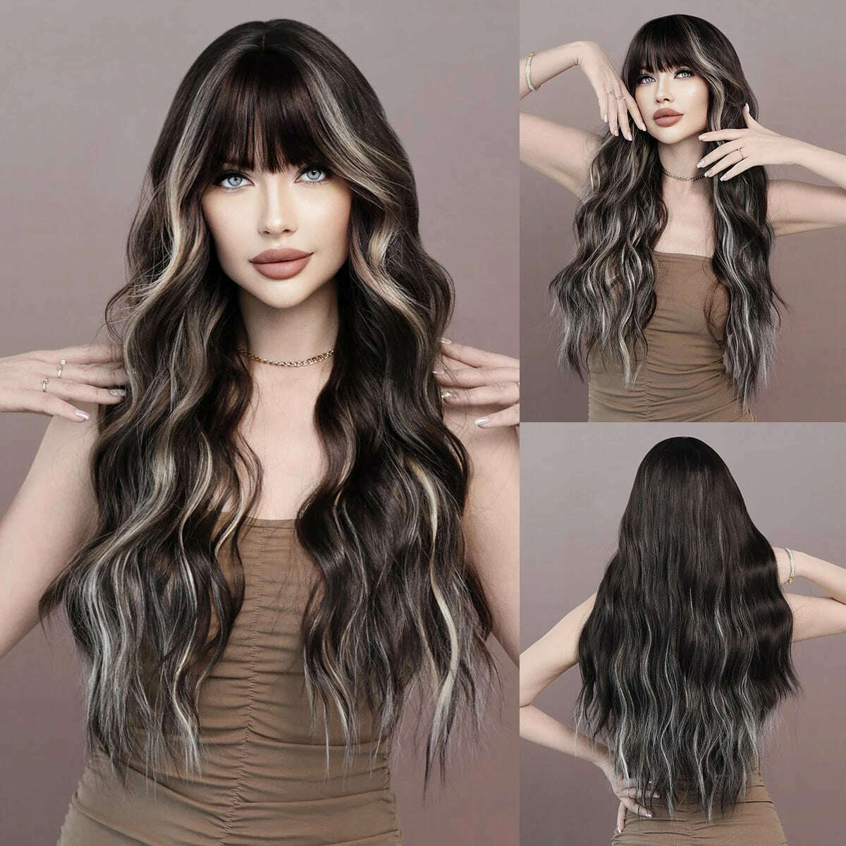 KIMLUD, NAMM Long Wave Wig With Silver Gray Gradient Women Popular Synthetic Wig for Daily Cosplay High Density Hair, MW9109-1, KIMLUD Womens Clothes